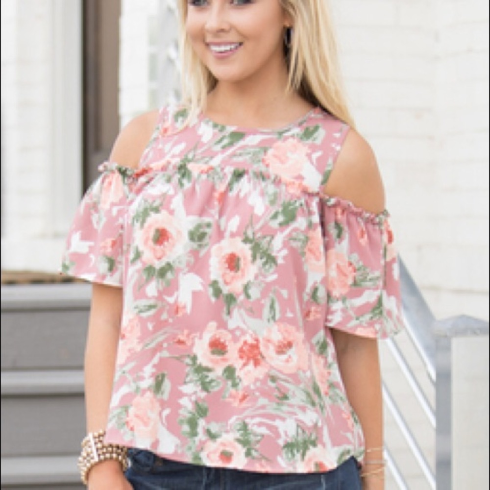 Pink Lily Boutique floral cold shoulder blouse - Picture 2 of 6